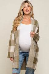 Olive Plaid Shawl Maternity Cardigan