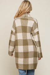 Olive Plaid Shawl Maternity Cardigan