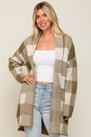 Olive Plaid Shawl Cardigan