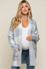 Light Blue Plaid Shawl Maternity Cardigan