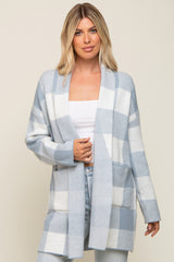 Light Blue Plaid Shawl Cardigan