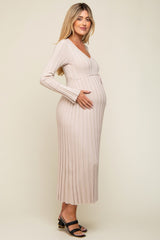 Taupe Ribbed Maternity Knit Maxi Dress