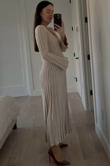 Taupe Ribbed Maternity Knit Maxi Dress