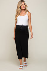 Black Fleece Drawstring Maternity Maxi Skirt