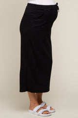 Black Fleece Drawstring Maternity Maxi Skirt