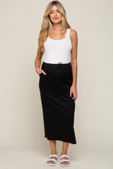 Black Fleece Drawstring Maternity Maxi Skirt