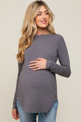 Charcoal Long Sleeve Curved Hem Maternity Top