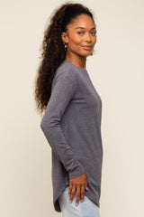 Charcoal Long Sleeve Curved Hem Top