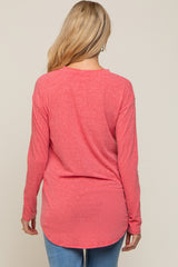 Red Long Sleeve Curved Hem Maternity Top