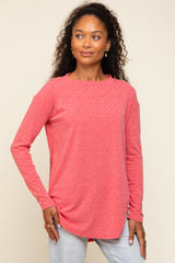 Red Long Sleeve Curved Hem Top