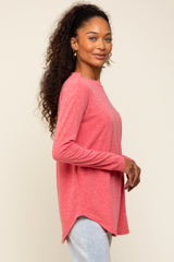 Red Long Sleeve Curved Hem Top