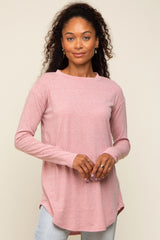 Light Pink Long Sleeve Curved Hem Top