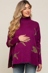 Plum Animal Print Side Slit Maternity Sweater