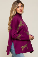 Plum Animal Print Side Slit Maternity Sweater