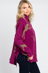 Plum Animal Print Side Slit Sweater