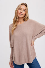 Taupe Knit Long Dolman Sleeve Maternity Top