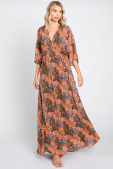 Brown Floral Paisley Chiffon Maternity Maxi Dress