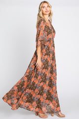 Brown Floral Paisley Chiffon Maxi Dress