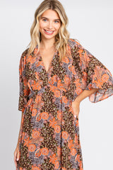 Brown Floral Paisley Chiffon Maxi Dress