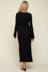 Black Ribbed Maternity Knit Maxi Dress