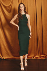 Forest Green Rib Knit Cutout Criss Cross Back Maternity Maxi Dress