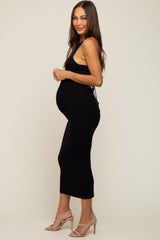 Black Rib Knit Cutout Criss Cross Back Maternity Maxi Dress