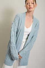 Light Blue Cable Knit Maternity Cardigan