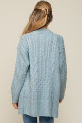 Light Blue Cable Knit Maternity Cardigan