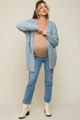 Light Blue Cable Knit Maternity Cardigan