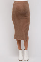 Mocha Fuzzy Ribbed Maternity Midi Skirt