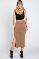 Mocha Fuzzy Ribbed Midi Skirt