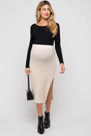 Ivory Fuzzy Ribbed Maternity Midi Skirt