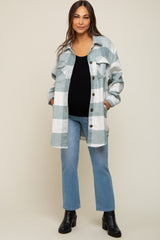 Grey Plaid Brushed Long Maternity Shacket