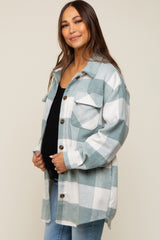 Grey Plaid Brushed Long Maternity Shacket