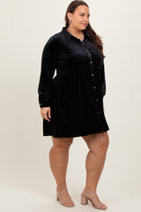 Black Velvet Button Down Plus Mini Dress