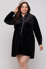 Black Velvet Button Down Maternity Plus Mini Dress