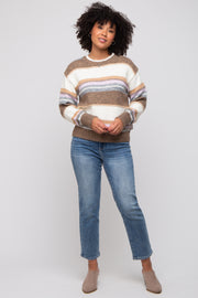 Mocha Striped Drop Shoulder Sweater