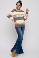 Mocha Striped Drop Shoulder Maternity Sweater