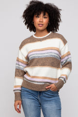 Mocha Striped Drop Shoulder Sweater