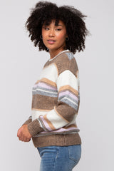 Mocha Striped Drop Shoulder Sweater