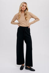 Black Sweater Knit Drawstring Maternity Pants