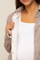 Taupe Corduroy Sherpa Lined Maternity Shacket