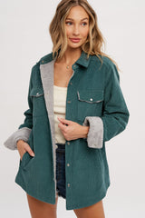 Forest Green Corduroy Sherpa Lined Maternity Shacket