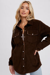 Brown Corduroy Sherpa Lined Maternity Shacket