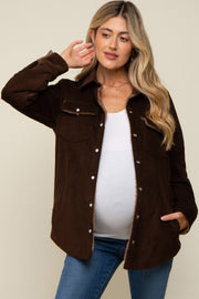 Brown Corduroy Sherpa Lined Maternity Shacket