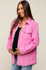 Pink Corduroy Sherpa Lined Maternity Shacket