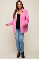 Pink Corduroy Sherpa Lined Maternity Shacket