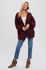 Burgundy Chunky Knit Maternity Cardigan