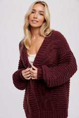 Burgundy Chunky Knit Cardigan