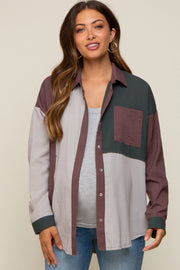 Multi-Color Striped Color Blocked Button-Down Maternity Top